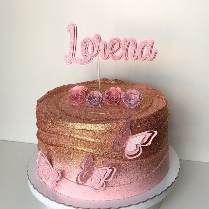Topo de bolo de ouro rosa com glitter doce 16 - Decorações de