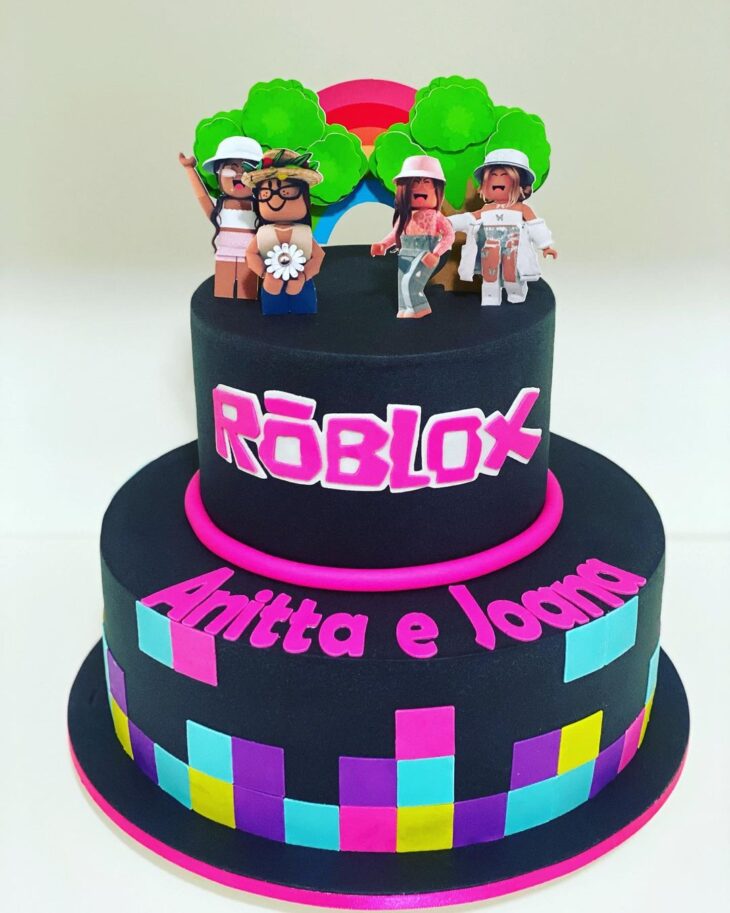 Festa Roblox rosa🎮 ideias pra festa Roblox bolo decoração roblox
